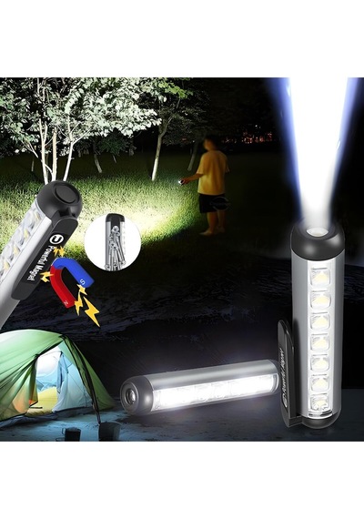 Mıknatıslı 4 Mod'lu 7 Led'li Mini El Feneri Şarjlı, Kamp Lambası Gece Aydınlatması Gri