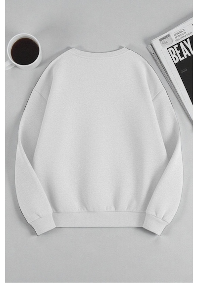 Uyguntarz Unisex Leopar Desenli Tasarım Baskılı Bisiklet Yaka Sweatshirt Gri
