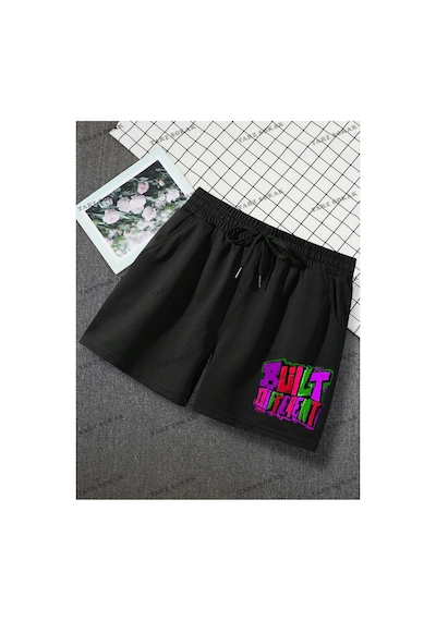 Tarzsokak Y2k Unisex Yaz Şort Bermuda Harajuka Anime Retro Kod-11565 Siyah