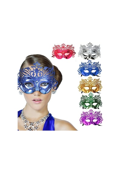 Metalize Hologramlı Balo Venedik Parti Maskesi 6 Renk 6 Adet