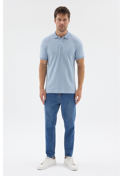 Mavi Polo Yaka Pike Kısa Kol Slim Fit %100 Pamuk Tişört 1011260171 Açik Mavi