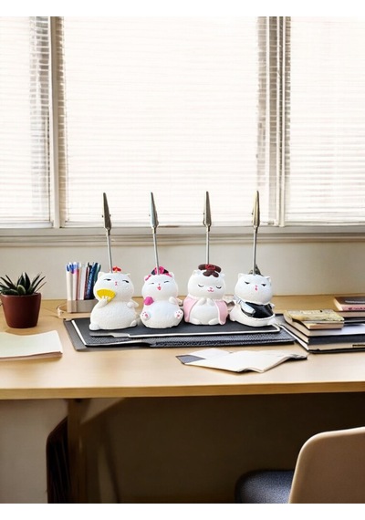 4'lü Kawaii Japonya Şans Kedileri Fotoğraf Ve Not Tutucu - Ofis Masa Not Tutacağı Beyaz
