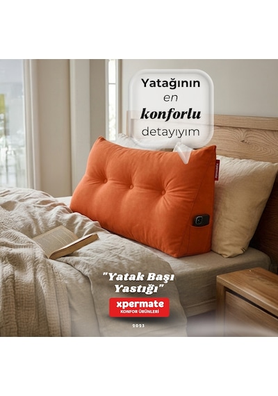 Yatak Başı Yastığı Sırt ve Bel Destek Yastığı 120 CM Yaslanma ve Dinlenme Yastığı Turuncu