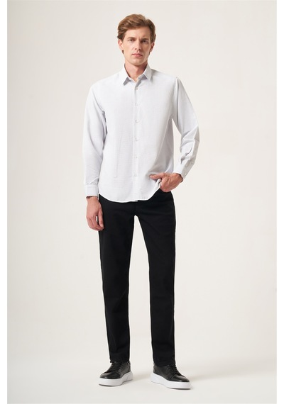 İmza Beyaz-siyah Sert Yaka Slim Fit Pamuklu Gömlek 1004265123 Beyaz - Siyah
