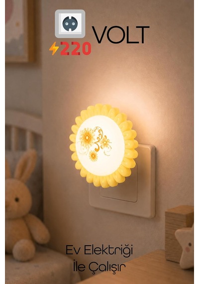 Tr Çiçek Figürlü Gece Lambası On/off Tuşlu Koridor Hol Işığı Uyuma Işığı Sarı Gc09 Diğer