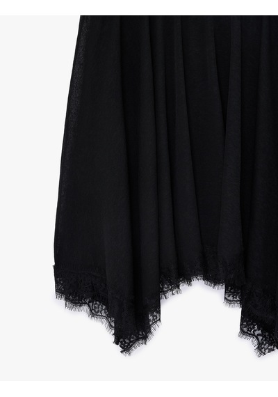 Koton Dantel Detaylı Asimetrik Slim Fit Midi Etek Siyah 6sal70061ık
