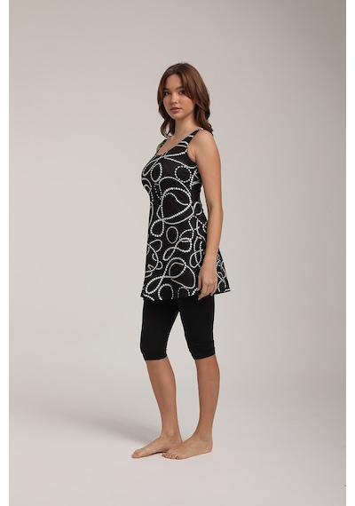 Chelly Kadın Desenli Taytlı Elbise Mayo S 5720 - 5725 Siyah Siyah
