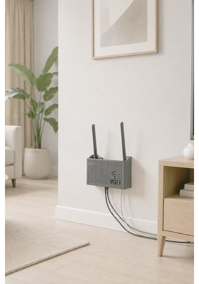 Duvara Asılabilir Wifi Vidalı Askı Yapışkanlı Modem Kutusu WiFi Router Rafı 25x15x6cm