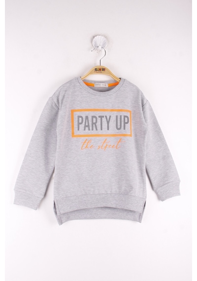 Toontoy Kız Çocuk Relax Fit Bisiklet Yaka Baskılı Sweatshirt - 2 İplik Gri