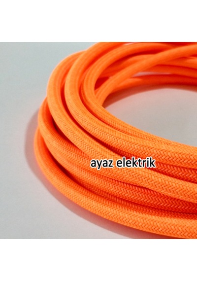 2X0,50Mm Turuncu Rengi Dekoratif Örgülü Kumaş Kablo,1-5-10-20 Mt.