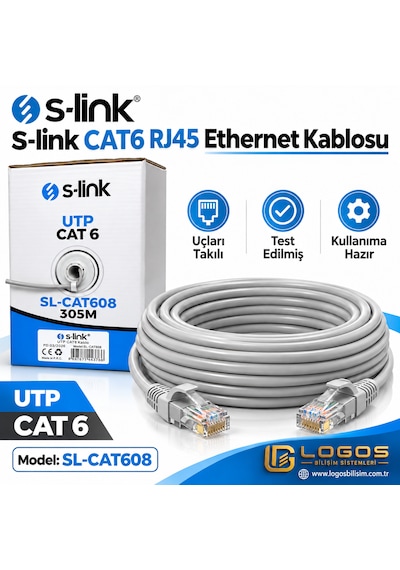 S-link Cat6 Rj45 Ethernet İnternet Kablosu İstenilen Metrede Uçları Takılı Test Edilmiş Hazır Lan Kablosu 1