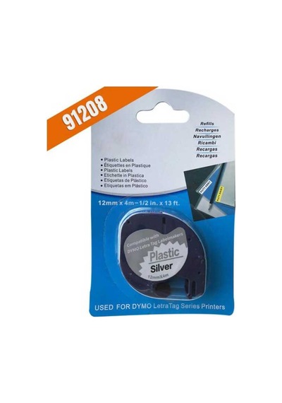 Dymo Letratag 59429 Muadil Metalik Gümüş Üstüne Siyah Etiket 91208 12mm X 4m 1