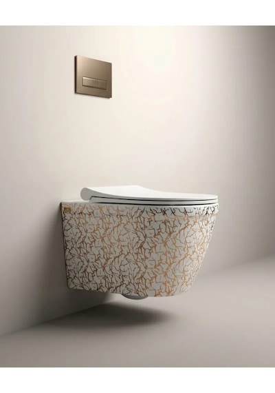 Marble Beyaz Bronz Kanalsız Asma Klozet Renkli