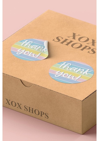 90 Adet Thank You Teşekkür Etiketi Pastel Çizgili 3x3cm St2031 Çok Renkli