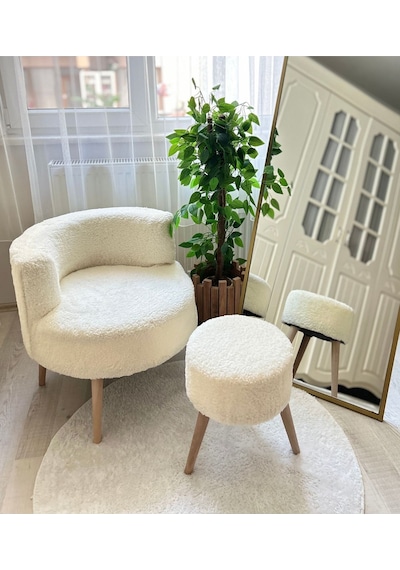 Berlin Çay Seti Berjer Ve Puf Takımı Salon, Ofis, Balkon - 2'li Takım