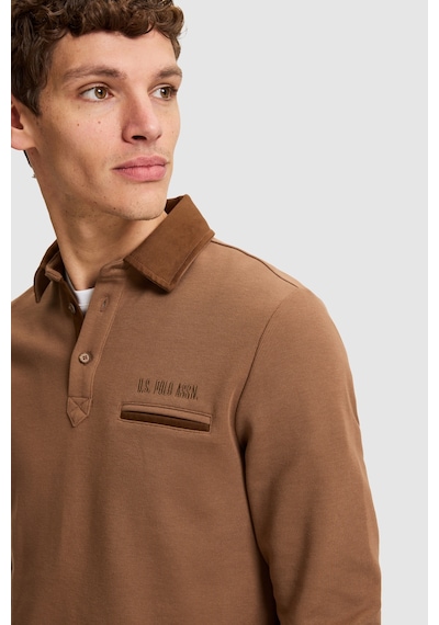 U.S. Polo Assn. Erkek Kahverengi Polo Yaka Düğmeli Regular Fit Sweatshirt 50329340-vr134 Kakao