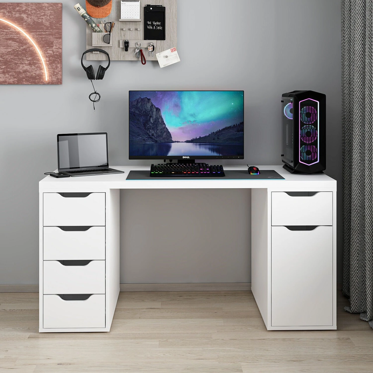 Alen 150 Cm 5 Çekmeceli Dolaplı Çalışma & Oyuncu Masası - Beyaz Beyaz
