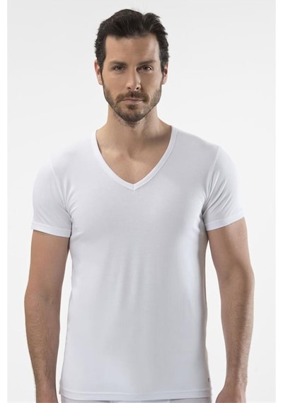 Cacharel 1306 V Yaka Kısa Kollu Erkek T-shirt - Beyaz Beyaz
