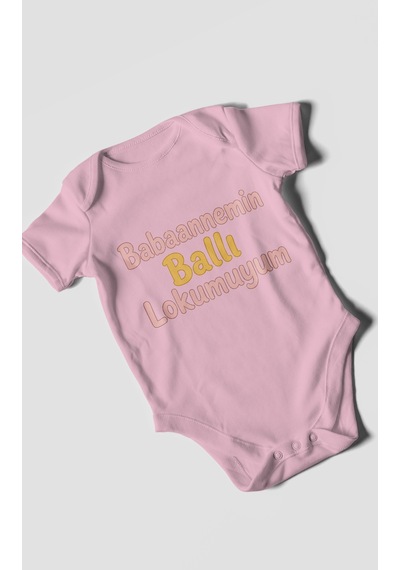 Morivokids Babaannemin Ballı Lokumuyum Kısa Kollu Bebek Body %100 Pamuk Koyu Pembe