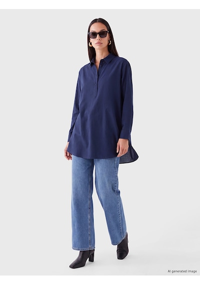 LC Waikiki Lc Waıkıkı Lacivert Oversize Poplin Kadın Gömlek Tunik