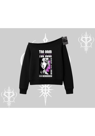 Startmore Kayık Yaka Sweatshirt Too Good Anime Girl Grafik Baskılı Siyah