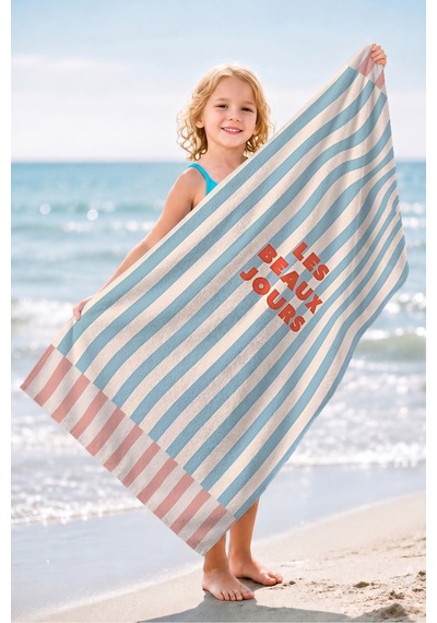 Çizgili Modern Marine Plaj Havlusu - Mavi Pembe Akdeniz Stil Hızlı Kuruyan Mikrofiber Havlu Çiy Leylak