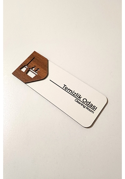Temizlik Odası Kapı Tabelası 19x7 Cm Çift Katmanlı, Çift Taraflı Bantlı