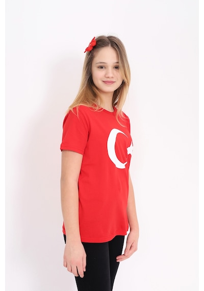 Toontoy Kids Toontoy Unisex Çocuk Ay Yıldız Baskılı Tişört Kırmızı
