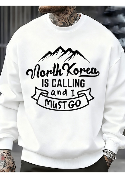 Startmore Startmorekuzey Kore Çağırıyor Ve Gitmeliyim Desenli Erkek Sweatshirt Sokak Günlük Kişisel Kazak Bol Üs Beyaz