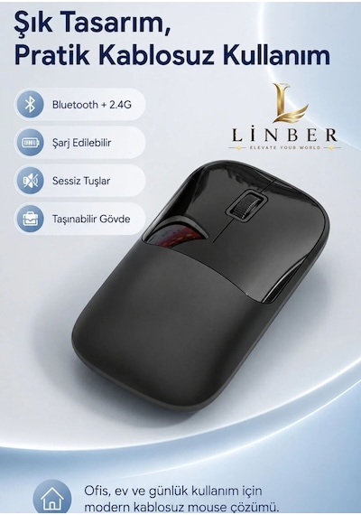 Şarjlı Kablosuz Siyah Mouse Bluetooth + 2.4g Çift Modlu Type-c Şarjlı Sessiz Tuşlu Ergonomik Optik 1200/1600 Dpı Taşınabilir Mouse Çok Renkli Diğer Şarjlı Kablosuz Siyah Mouse Bluetooth + 2.4g Çift Modlu Type-c Şarjlı Sessiz Tuşlu Ergonomik Optik 1200/1600 Dpı Taşınabilir Mouse Çok Renkli Diğer