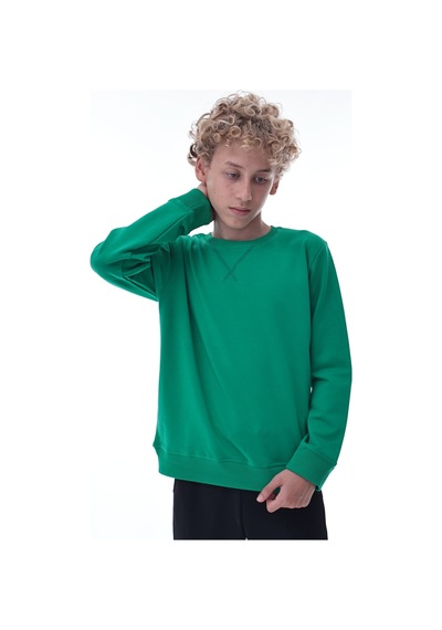 Yeşil Erkek Çocuk Sweatshirt Rahat Kalıp Pamuklu İki İplik Kumaş Yeşil