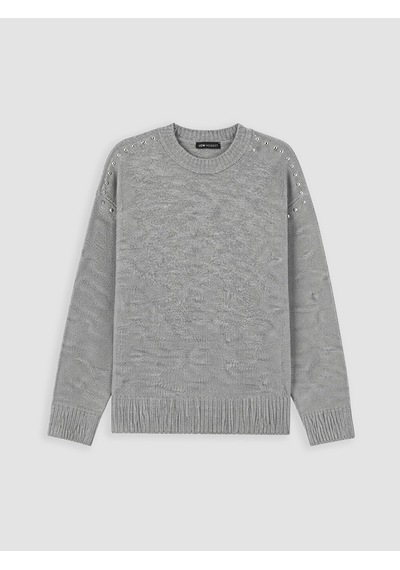Lcw Modest Gri Zımba Detayları Oversize Kadın Triko Kazak Xl-2xl