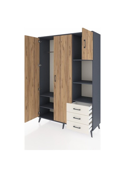 Hyperion Dolap 5 Raflı 3 Çekmeceli Tek Askılı 132x44x195 Antr... Antrasit