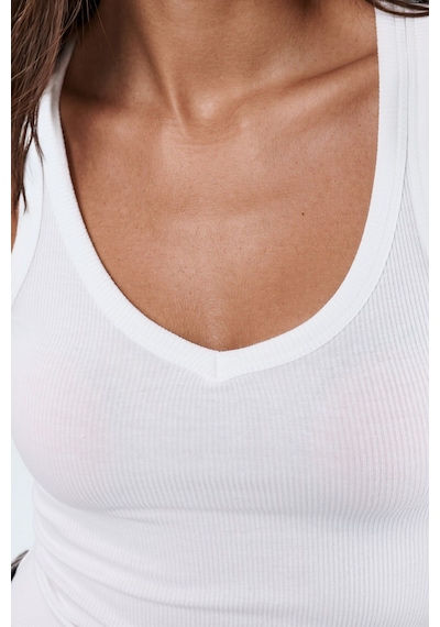 Hiccup Busem V Yaka Ribanalı Tank Top Beyaz