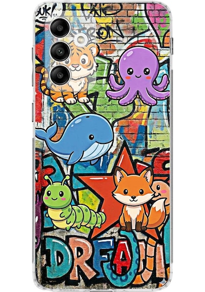 Samsung Galaxy M13 İle Uyumlu Grafiti Mini Tasarımlı Şeffaf Silikon Kılıf Şeffaf