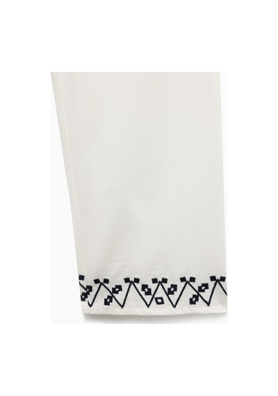 Koton Pamuklu Cepli Düz Paça Nakış Detaylı Yüksek Bel Pantolon Mavi Desenli 5sak40133pw Mavi Desenli