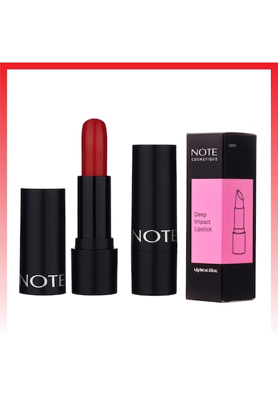 Note Cosmetics Deep Impact Lipstick 13 Impressive Red Kremsi Dokulu Yarı Parlak Ruj, Kırmızı Diğer