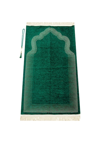 Mihrap Desenli Düz Şönil Seccade Yeşil