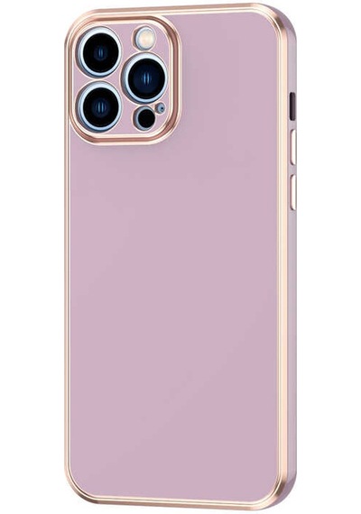Kilifone - İphone 12 Pro Max Uyumlu Kılıf Kenarları Parlak Altın Renkli Silikon Bark Kapak - Lila - T20667