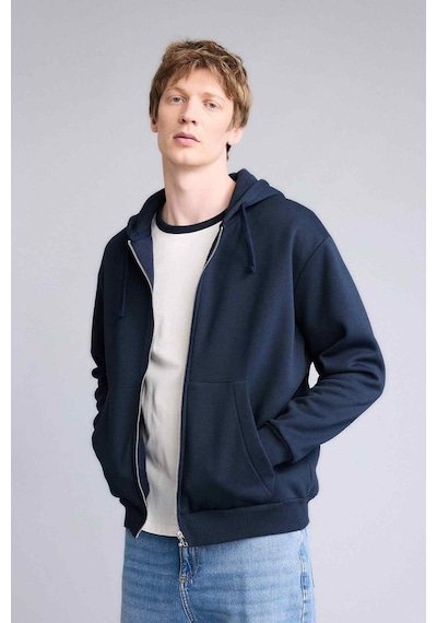 Defacto Relax Fıt Kapüşonlu İçi Yumuşak Tüylü Kalın Kumaş Fermuarlı Sweatshirt D7599AX25AU Lacivert Defacto Relax Fıt Kapüşonlu İçi Yumuşak Tüylü Kalın Kumaş Fermuarlı Sweatshirt D7599AX25AU Lacivert