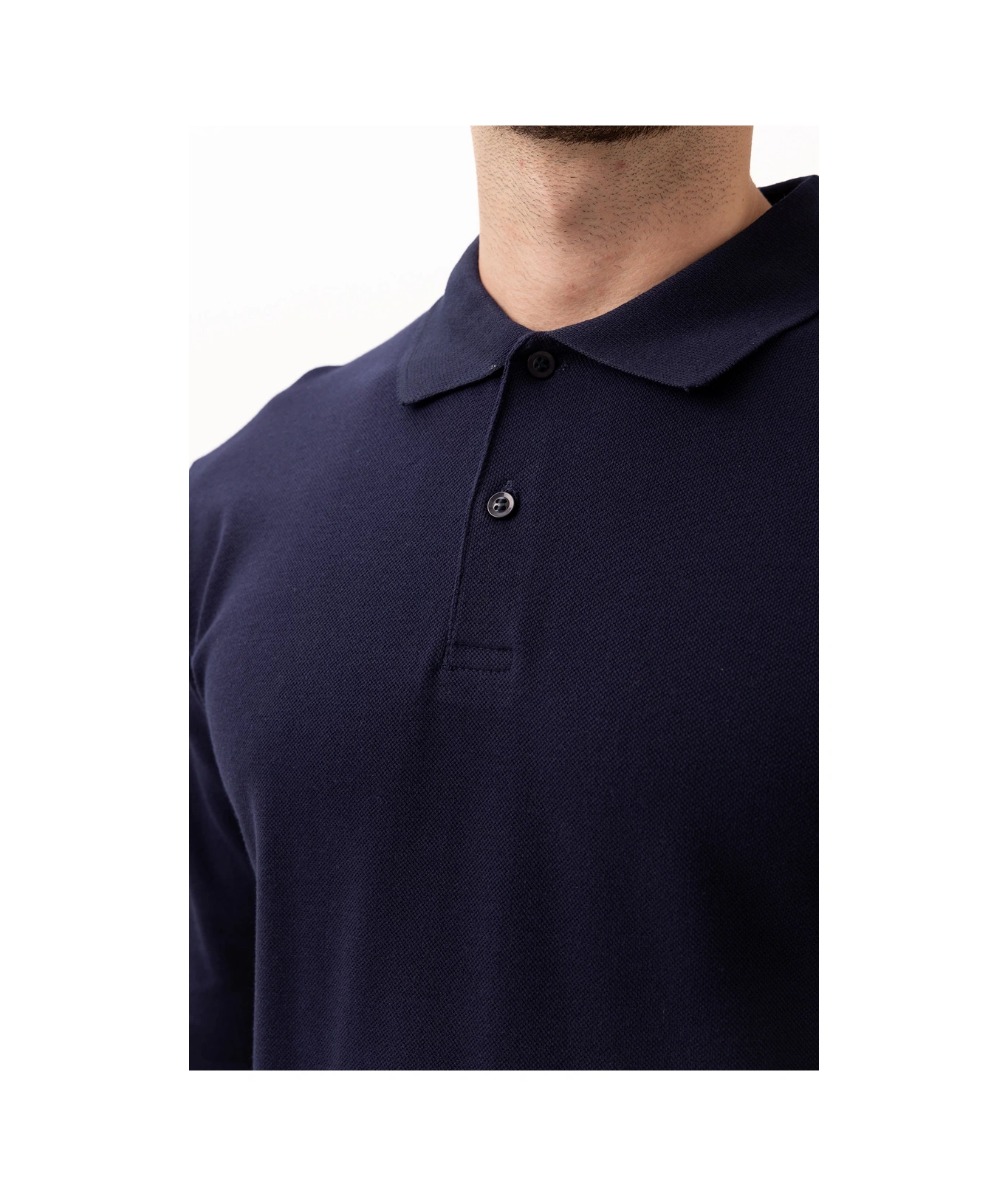 Padus %100 Pamuk Polo Yaka Uzun Kollu T-shirt Lacivert