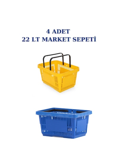 4 adet 22Litre Market ve Alışveriş Sepeti, Saplı Market Sepeti R
