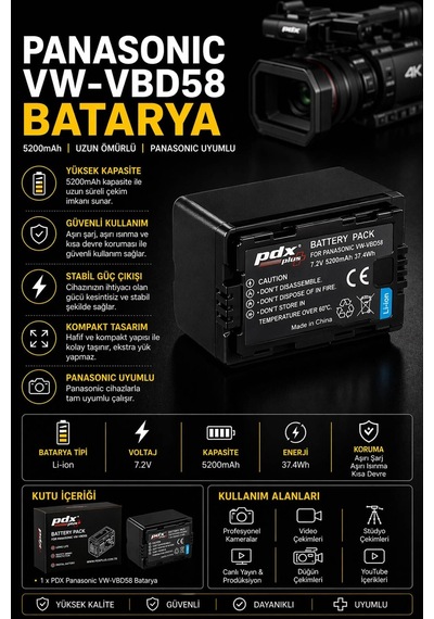 Pdx Panasonic Vw-vbd58 Batarya 5200mah Panasonic Uyumlu