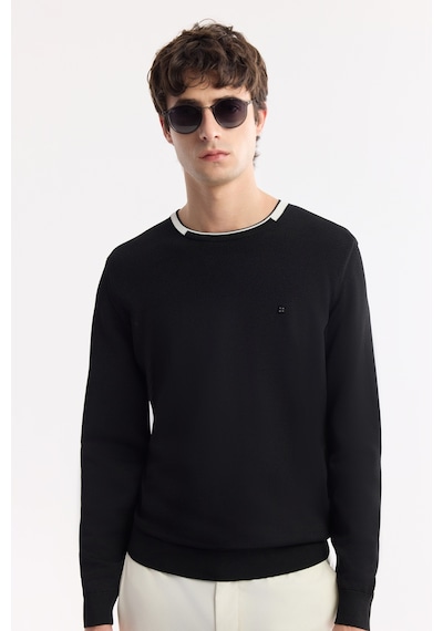 Avva Erkek Siyah Bisiklet Yaka Dokulu Rayon Tüylenmeyen Regular Fit Triko Kazak A51y5156
