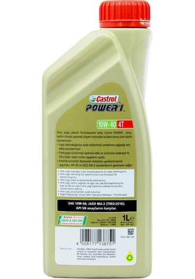 Castrol PoWer 1 4t 10W-40 1 L 4 Zamanlı Motosiklet Yağı (2 Adet)