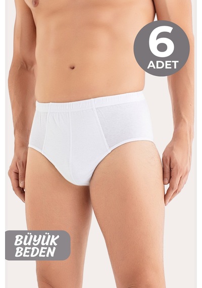 Arma Yıldız Erkek Büyük Beden Külot Slip 6'lı Paket Beyaz %100 Pamuklu Beyaz