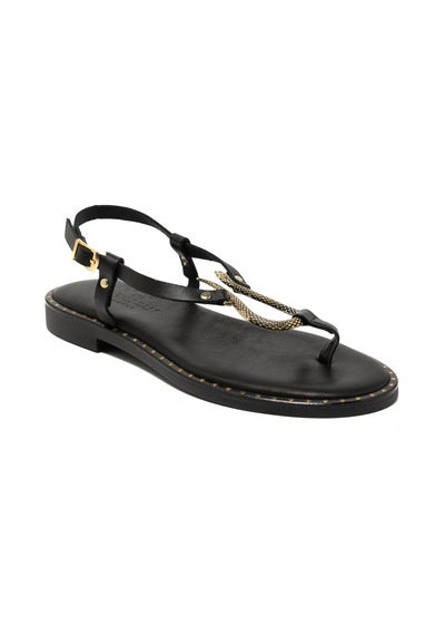 19 Black Sandalet Kadın 22082 Myconian 2025 Greek Sandal Siyah