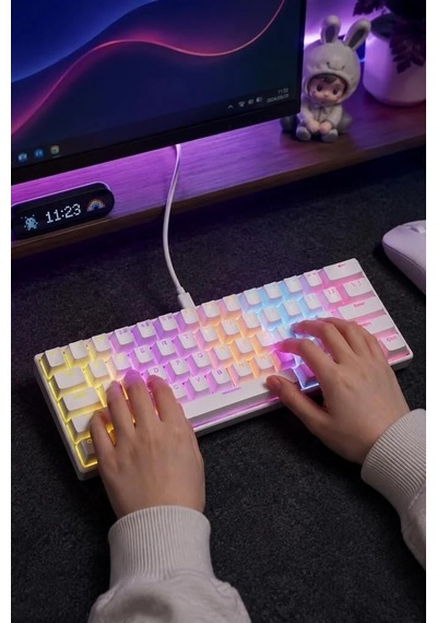 Tuş Takımı Masa Düzeni Çalışma Alanı Kablolu Klavye Rgb Işıklı Mekanik Q Klavye Tk04 Beyaz