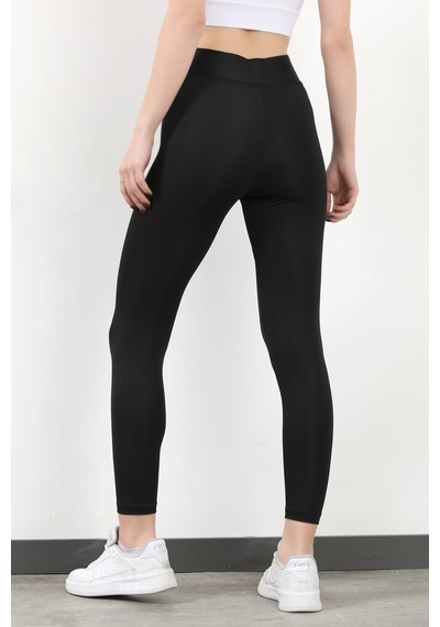 Giysa Kadın Bel Çapraz Lastikli Slim Fit Tayt Siyah - 4019 Siyah