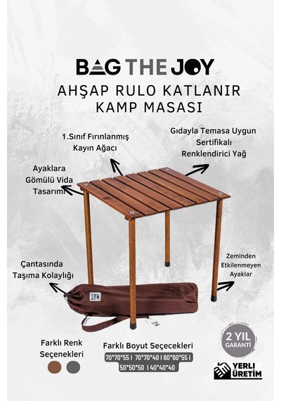 Bag The Joy Ahşap Masa Sandalye Seti Kahve-turuncu- 50 50 50cm Kahverengi - Turuncu